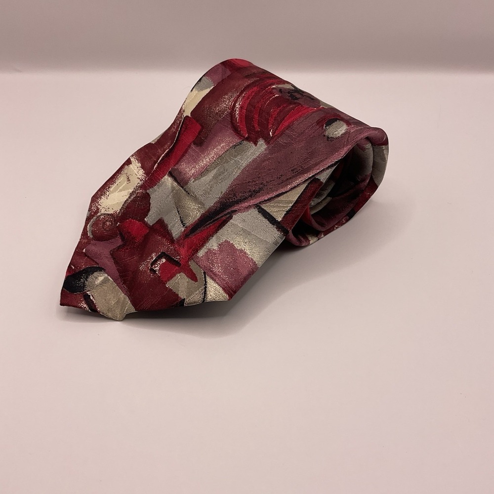 Pierre Cardin Necktie Gray/Red/Black Tie Vintage Abstract Novelty Silk 3.75 W